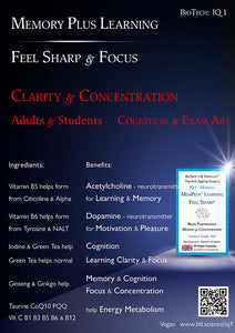 IQ1 Memory Plus Learning - Feel Sharp - Clarity & Concentration - Cognition & Study Aid