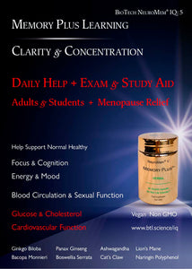 IQ Memory Plus Learning - Clarity & Concentration + Exam & Study Aid + Menopause Support